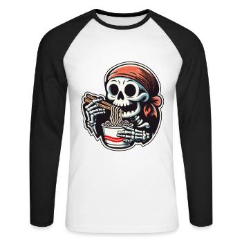 Skelett Ramen Nudeln für Gruselfilme Japanisches - Unisex Baseballshirt langarm - Weiß/Schwarz - Vorne - Nik (191cm)