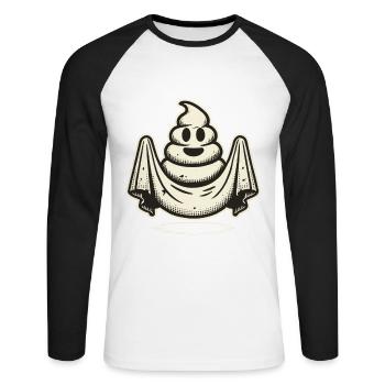Drôle caca tas d’excréments fantôme humoristique - T-shirt baseball manches longues Homme - blanc/noir - Devant - Nik (191cm)