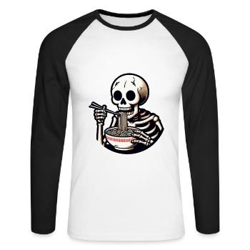 Skeleton Ramen Noodles for Horror Movies Japanese - Unisex Long Sleeve Baseball T-Shirt - white/black - Front - Nik (191cm)