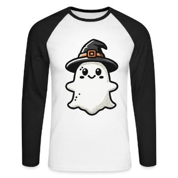 Funny Witch Ghost Spooky Party - Unisex Long Sleeve Baseball T-Shirt - white/black - Front - Nik (191cm)