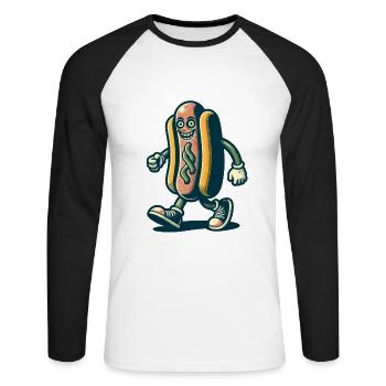 Hotdog effrayant Délicieux design d’Halloween - T-shirt baseball manches longues Homme - blanc/noir - Devant - Nik (191cm)