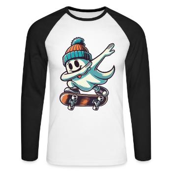 Skateboarding Dabbing Ghost Skateboard Dab - Unisex Long Sleeve Baseball T-Shirt - white/black - Front - Nik (191cm)