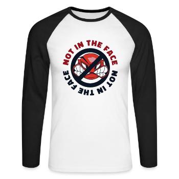 Not In The Face Team Game Prisonball Player - Unisex Long Sleeve Baseball T-Shirt - white/black - Front - Nik (191cm)