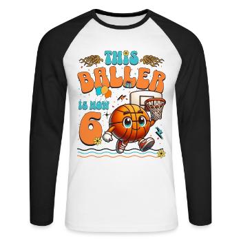 Basketball 6th Birthday Children's Birthday Party - Unisex Long Sleeve Baseball T-Shirt - white/black - Front - Nik (191cm)