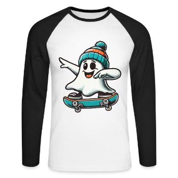 Skateboaring Dabbing Ghost Skateboard Dab - Unisex Long Sleeve Baseball T-Shirt - white/black - Front - Nik (191cm)