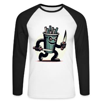Scary Psycho Drinking Cup Drinks - Unisex Long Sleeve Baseball T-Shirt - white/black - Front - Nik (191cm)