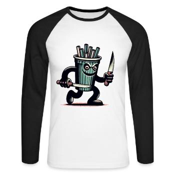 Scary Psycho Drinking Cup Drinks - Unisex Long Sleeve Baseball T-Shirt - white/black - Front - Nik (191cm)