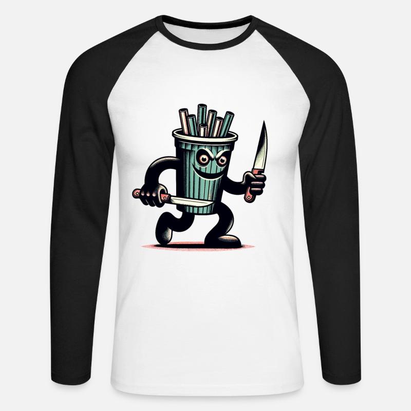 Scary Psycho Drinking Cup Drinks - Unisex Long Sleeve Baseball T-Shirt - white/black