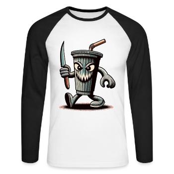 Scary Psycho Drinking Cup Drinks - Unisex Long Sleeve Baseball T-Shirt - white/black - Front - Nik (191cm)