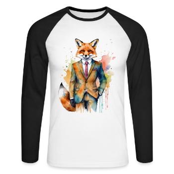 Fuchs Anzug Bunt Tier Design Print - Unisex Baseballshirt langarm - Weiß/Schwarz - Vorne - Nik (191cm)