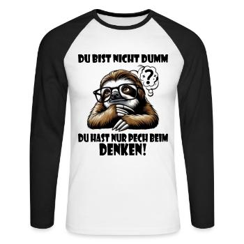 Faultier du bist nicht dumm - denken schwierig - Unisex Baseballshirt langarm - Weiß/Schwarz - Vorne - Nik (191cm)