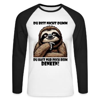 Faultier du bist nicht dumm - denken schwierig - Unisex Baseballshirt langarm - Weiß/Schwarz - Vorne - Nik (191cm)