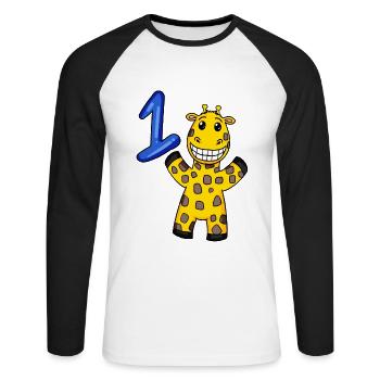 1 an - Inscription à l’école - Motif girafe - Numéro 1 - T-shirt baseball manches longues Homme - blanc/noir - Devant - Nik (191cm)