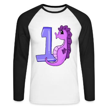 1 an - Inscription à l’école - Motif hippocampe - T-shirt baseball manches longues Homme - blanc/noir - Devant - Nik (191cm)