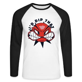 Je tremperais ce joueur de jeu d’équipe Prisonball - T-shirt baseball manches longues Homme - blanc/noir - Devant - Nik (191cm)