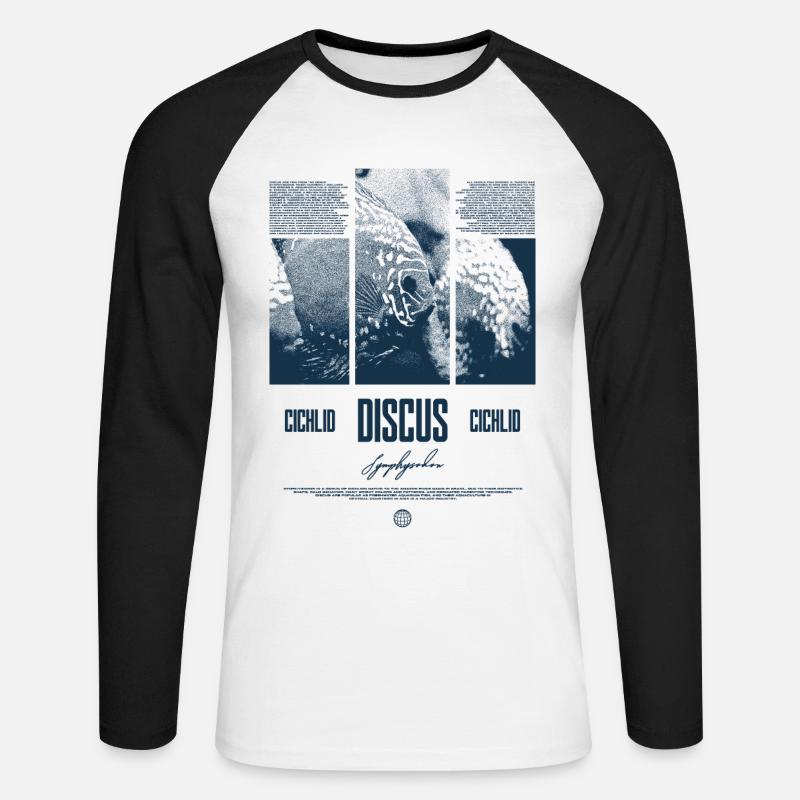Diskusfisch Buntbarsch Aquarium Fischhalter - Unisex Baseballshirt langarm - Weiß/Schwarz