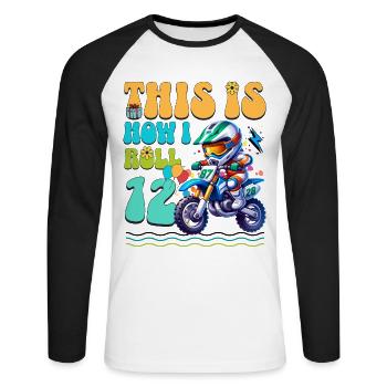 Motocross 12th Birthday - Unisex Long Sleeve Baseball T-Shirt - white/black - Front - Nik (191cm)