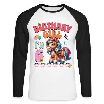 6ème anniversaire fille équitation - T-shirt baseball manches longues Homme - blanc/noir - Devant - Nik (191cm)