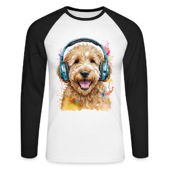 Goldendoodle Casque Chien Animal Design Imprimer - T-shirt baseball manches longues Homme - blanc/noir - Devant - Nik (191cm)