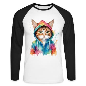 Sweat à capuche chat coloré imprimé drôle de conception animale - T-shirt baseball manches longues Homme - blanc/noir - Devant - Nik (191cm)