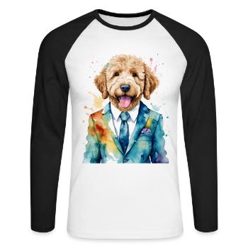 Goldendoodle Costume Chien Animal Design Imprimer - T-shirt baseball manches longues Homme - blanc/noir - Devant - Nik (191cm)