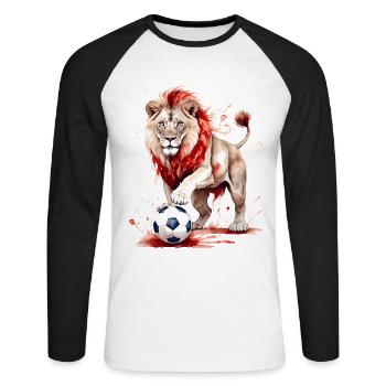 Lion Football Colorful Switzerland Animal Design Print - Unisex Long Sleeve Baseball T-Shirt - white/black - Front - Nik (191cm)