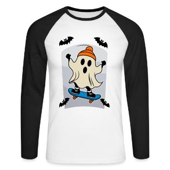Skateboarding Ghost Funny Halloween Design - Unisex Long Sleeve Baseball T-Shirt - white/black - Front - Nik (191cm)