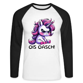 Ois Oasch - Unisex Baseballshirt langarm - Weiß/Schwarz - Vorne - Nik (191cm)