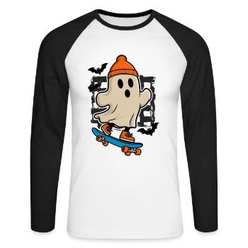 Skateboarder Ghost for Spooky Party - Unisex Long Sleeve Baseball T-Shirt - white/black - Front - Nik (191cm)