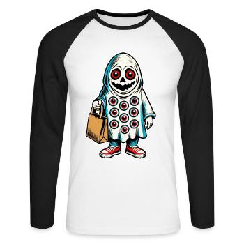 Gespenstische Party Trick Or Treat Streetwear - Unisex Baseballshirt langarm - Weiß/Schwarz - Vorne - Nik (191cm)