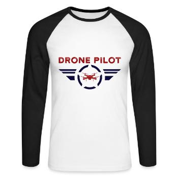 Drone Drone Pilote Drones Cadeau - T-shirt baseball manches longues Homme - blanc/noir - Devant - Nik (191cm)