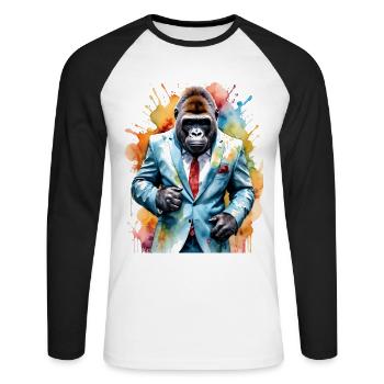 Gorilla Anzug Affe Bunt Tier Design Print - Unisex Baseballshirt langarm - Weiß/Schwarz - Vorne - Nik (191cm)