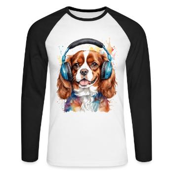 Cavalier King Charles Spaniel Casque Dog Print - T-shirt baseball manches longues Homme - blanc/noir - Devant - Nik (191cm)