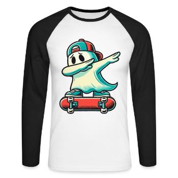 Skateboarding Dabbing Ghost Funny Halloween - Unisex Long Sleeve Baseball T-Shirt - white/black - Front - Nik (191cm)