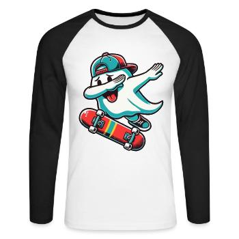 Skateboaring Dabbing Ghost Skateboard Dab - T-shirt baseball manches longues Homme - blanc/noir - Devant - Nik (191cm)