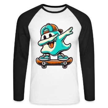 Skateboaring Dabbing Ghost Skateboard Dab - T-shirt baseball manches longues Homme - blanc/noir - Devant - Nik (191cm)