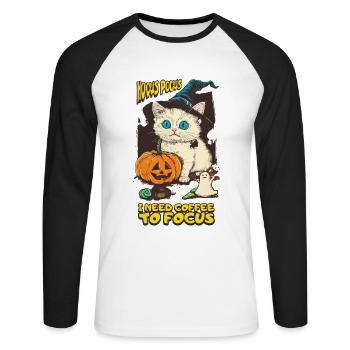 Hocus Pocus Katze Kürbis Halloween Lustig - Unisex Baseballshirt langarm - Weiß/Schwarz - Vorne - Nik (191cm)