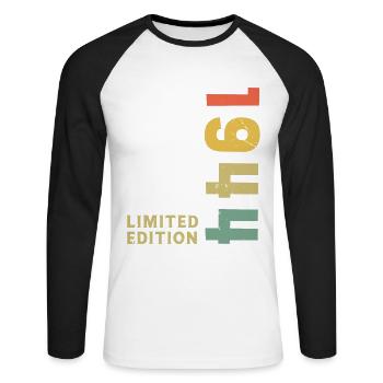1944 Vintage Rétro Anniversaire - T-shirt baseball manches longues Homme - blanc/noir - Devant - Nik (191cm)