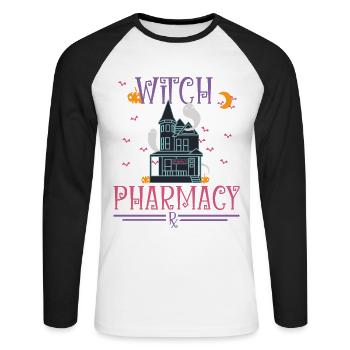 Pharmacie Halloween - T-shirt baseball manches longues Homme - blanc/noir - Devant - Nik (191cm)