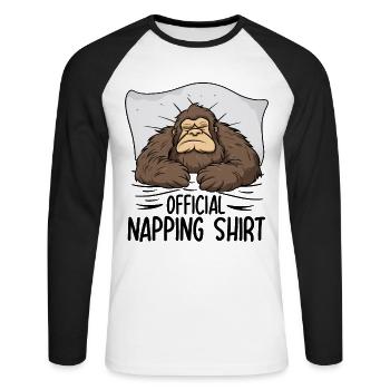 Chemise de sieste officielle Bigfoot - T-shirt baseball manches longues Homme - blanc/noir - Devant - Nik (191cm)