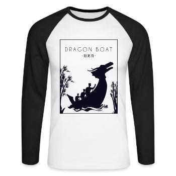 Bateau Dragon Chinois Hanzi Équipe Paddler Tambour - T-shirt baseball manches longues Homme - blanc/noir - Devant - Nik (191cm)