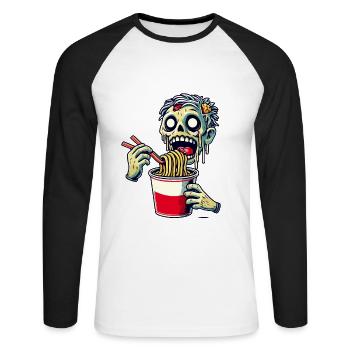 Zombie Ramen Noodles Japanese Food - Unisex Long Sleeve Baseball T-Shirt - white/black - Front - Nik (191cm)