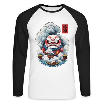 Japanischer Daruma Aesthetic Yokai Design - Unisex Baseballshirt langarm - Weiß/Schwarz - Vorne - Nik (191cm)