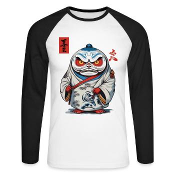 Japanischer Daruma Ästhetik Yokai Vintage - Unisex Baseballshirt langarm - Weiß/Schwarz - Vorne - Nik (191cm)