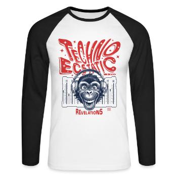 Techno Ecstatic Revelations DJ Shirt - Unisex Long Sleeve Baseball T-Shirt - white/black - Front - Nik (191cm)