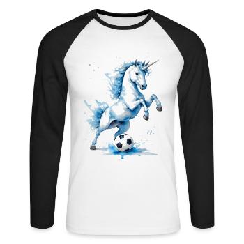 Einhorn Fußball Bunt Schottland Tier Design Print - Unisex Baseballshirt langarm - Weiß/Schwarz - Vorne - Nik (191cm)