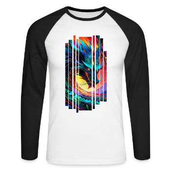 Bunter japanischer geometrischer Drache - Unisex Baseballshirt langarm - Weiß/Schwarz - Vorne - Nik (191cm)