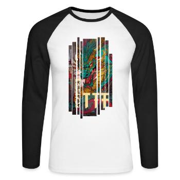 Geometrischer Drache Japan Kanji - Unisex Baseballshirt langarm - Weiß/Schwarz - Vorne - Nik (191cm)