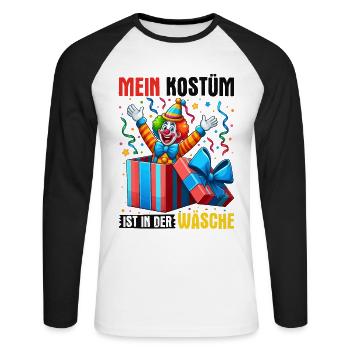 My costume is in the wash - Unisex Long Sleeve Baseball T-Shirt - white/black - Front - Nik (191cm)
