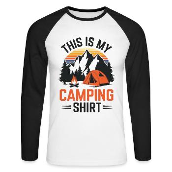 C’est mon t-shirt de camping 3 x5400 - T-shirt baseball manches longues Homme - blanc/noir - Devant - Nik (191cm)